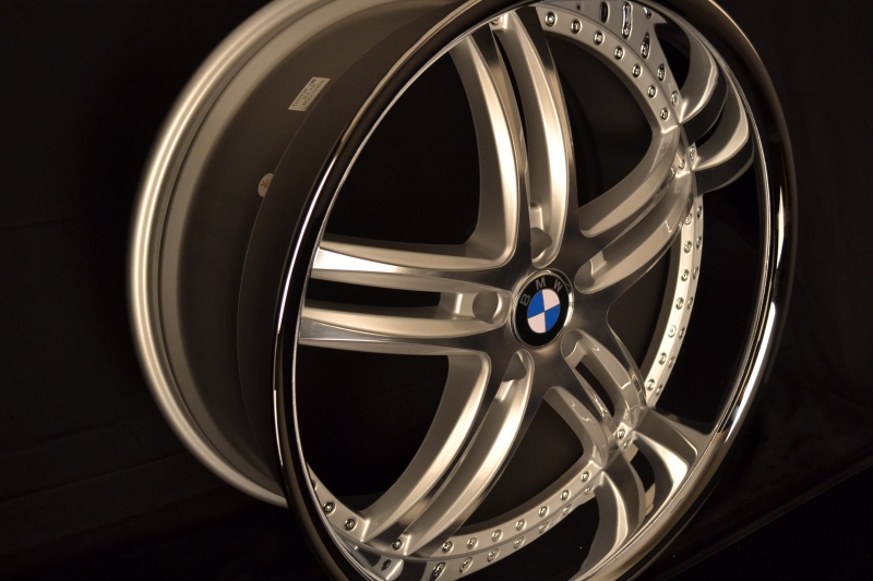 BMW WHEELS/RIM E60 E63 E64 645ci 650i M5 M6 Machine Face / Silver Inner Spokes / Chrome Lip 22" - Image 6