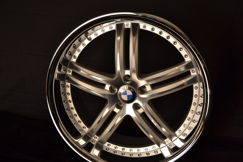 BMW WHEELS/RIM E60 E63 E64 645ci 650i M5 M6 Machine Face / Silver Inner Spokes / Chrome Lip 22" - Image 4