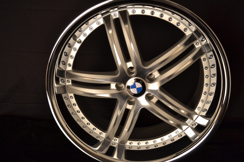 BMW WHEELS/RIM E60 E63 E64 645ci 650i M5 M6 Machine Face / Silver Inner Spokes / Chrome Lip 22" - Image 3