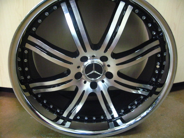 MERCEDES WHEELS/RIM ML320 ML350 ML500 ML450 ML550 Black / Machine Face / Stainless Chrome Lip 22" - Image 2