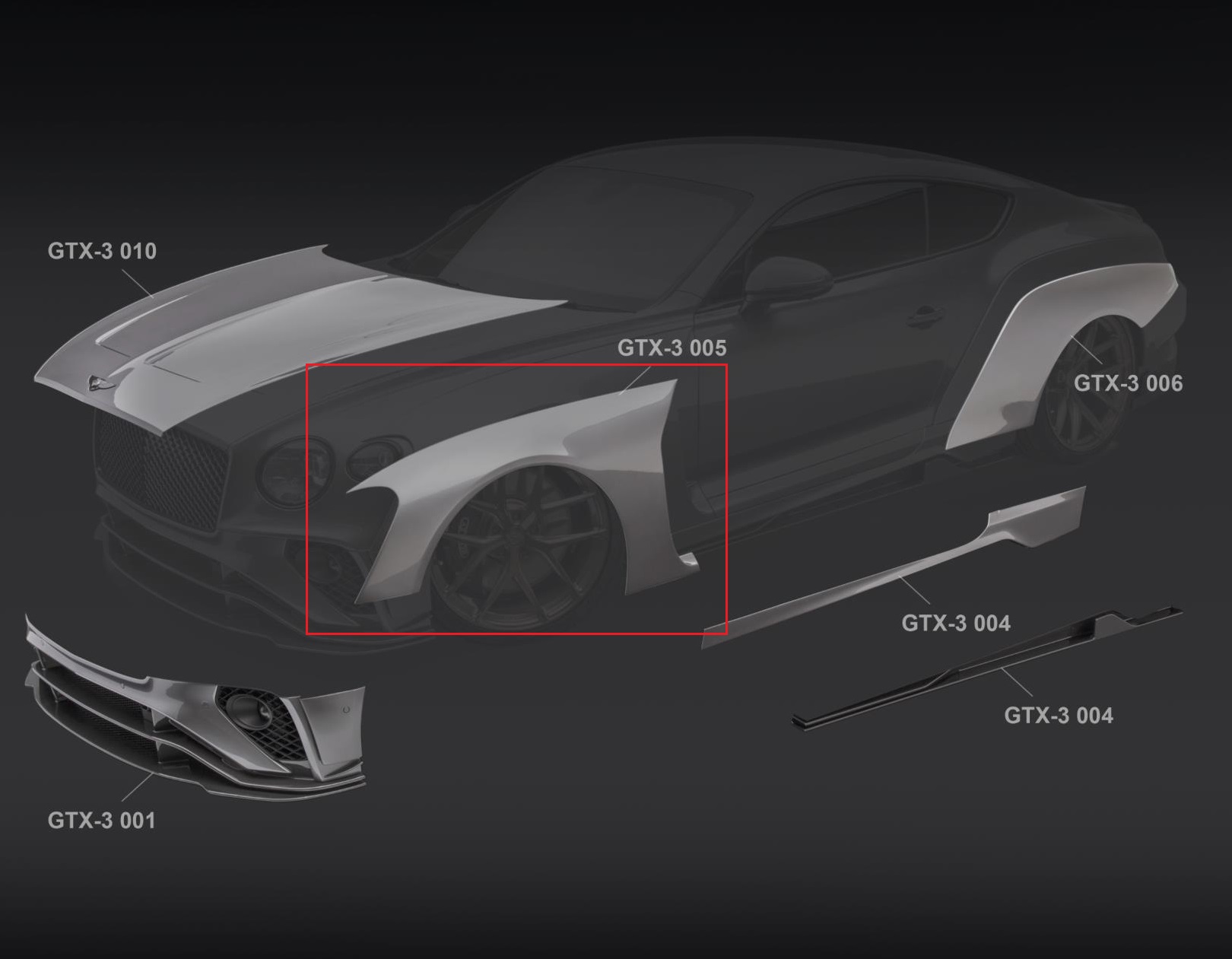 ONYX Carbon Front Vented Fenders for 2020 GTX-3 Bentley Continental GT - Image 3