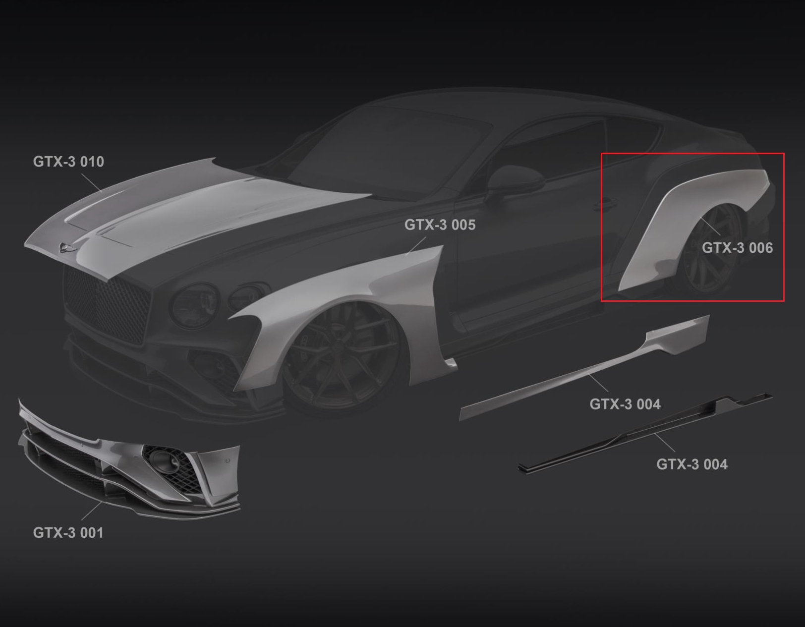 ONYX Carbon Rear 1/2 Panel Selection for 2020 GTX-3 Bentley Continental GT - Image 2