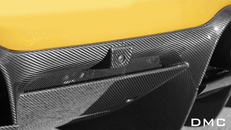 DMC Ferrari F8 Tributo Forged Carbon Rear View Camera Cover fits the OEM Rear Bumper of the Coupe & Spider