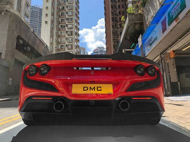 DMC Ferrari F8 Tributo Forged Carbon Rear Wing Trunk Spoiler Lip fits on the OEM Deck Lid