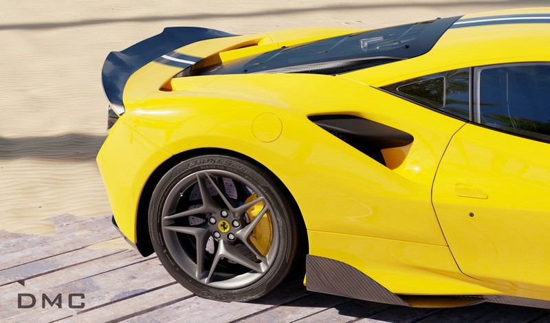 DMC Ferrari F8 Tributo Forged Carbon Rear Wing Trunk Spoiler Lip fits on the OEM Deck Lid - Image 4