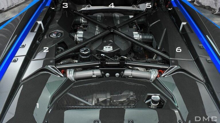 DMC Lamborghini Aventador Carbon Fiber Engine Room Panels, Replace the OEM LP700 LP720 LP740 and LP750 Cover Trims of the Coupe & Spyder