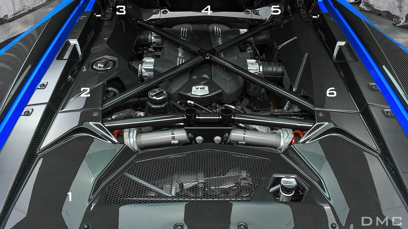 DMC Lamborghini Aventador Carbon Fiber Engine Room Panels, Replace the OEM LP700 LP720 LP740 and LP750 Cover Trims of the Coupe & Spyder