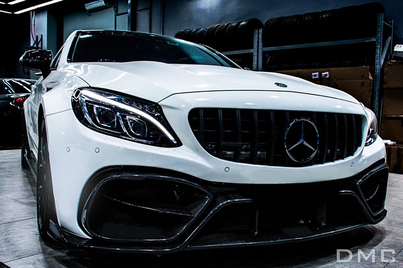 Mercedes Benz AMG C43 & C63: C-Class Face-Lift: Forged Carbon Fiber Body Kit: Front Bumper & Lip: Fits the OEM W205 Coupe & Cabriolet Convertible: Black Series Style (2019-2022)
